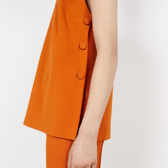 NWT Zara Sleeveless Button Orange Top Vest Casual Women's Size Medium - Picture 4 of 16